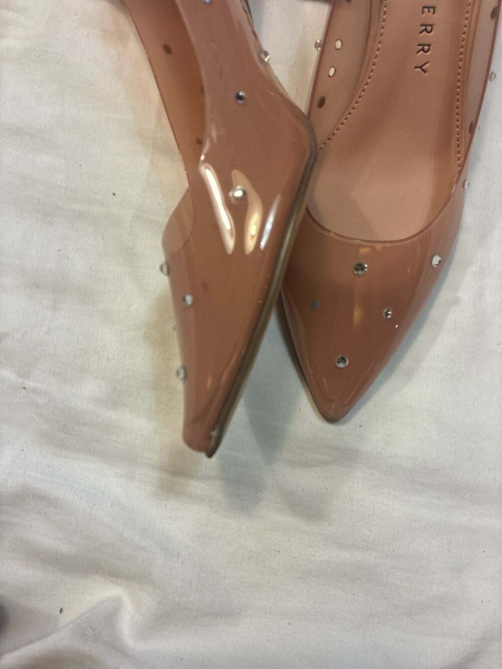 Katy Perry Women's The Golden Studded PVC Pointed Toe Kitten Heel Pumps, Tan - Picture 2 of 7
